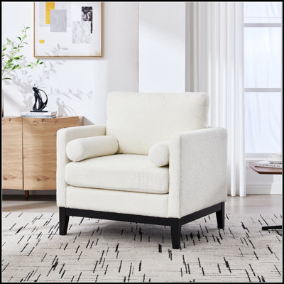 Fauteuil d'appoint de style campagnard 35,4 de large avec pieds, base en bois et deux coussins de traversin pour une assise confortable dans les salons, les bureaux et les salons