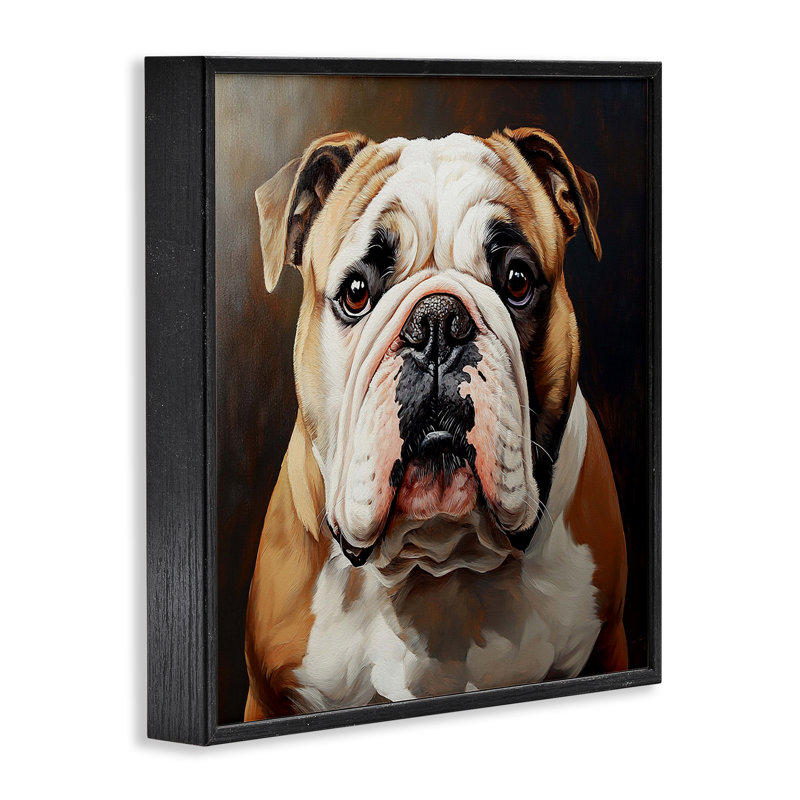 Portrait de bouledogue stoïque, estampe numérique, design par Tom Crehan, Giclée encadrée noir minuit, H 12 po x l 12 po