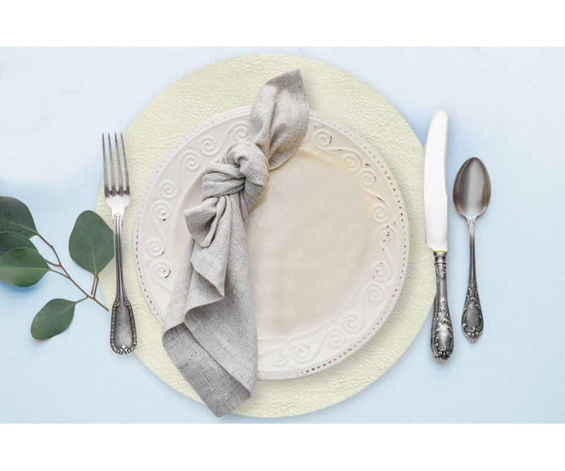 Mattola Placemat, Round, Mint, 15" Dia, Set Of 6, 16.5" Round, Cream