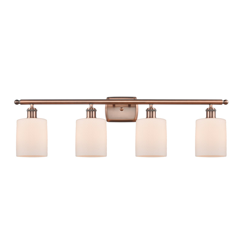 Éclairage de salle de bain à intensité variable 4 lumières Leilani, Blanc mat, Cuivre antique, Ampoule non incluse