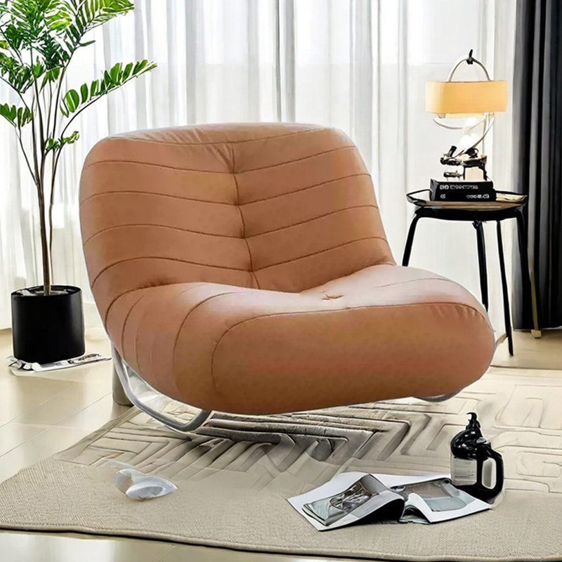 Chaise berçante ergonomique élégante avec base en métal, Brun