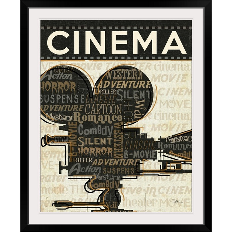 Publicité rétro «Cinéma I», H 23 po x l 20 po x P 1 po, Cadre noir