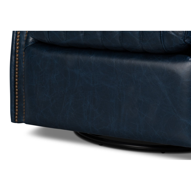 Bugatti Swivel Club Chair, Chateau Blue Genuine Leather