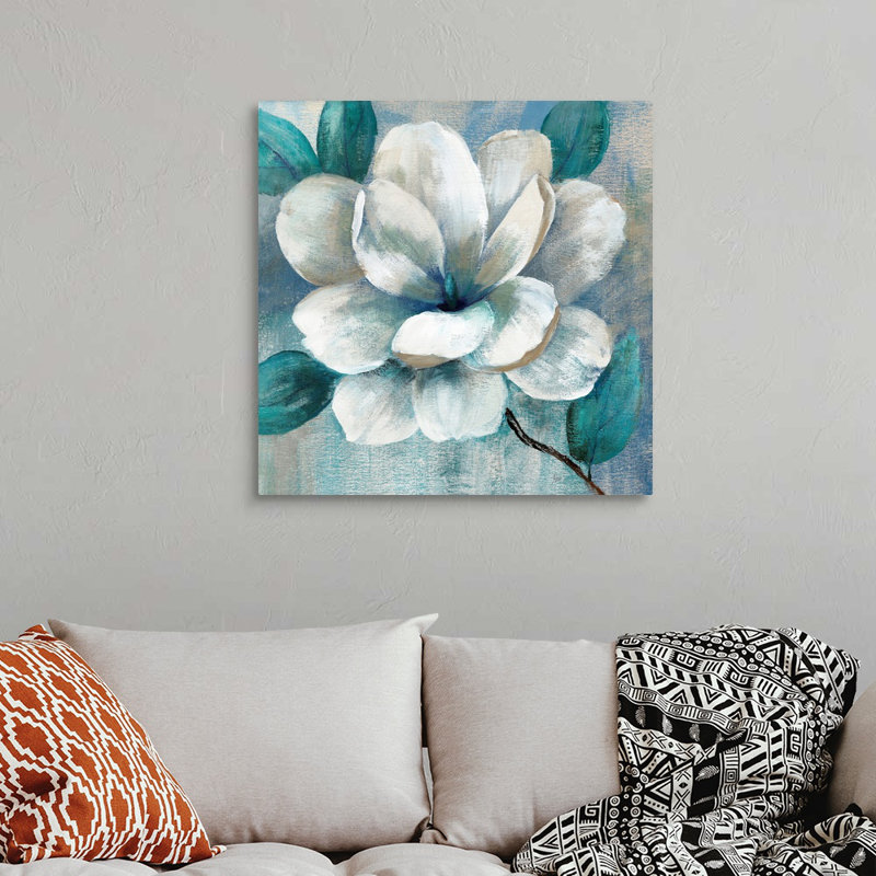 Art mural bleu sarcelle Magnolia II, H 36 po x l 36 po, Toile tendue, Sans cadre