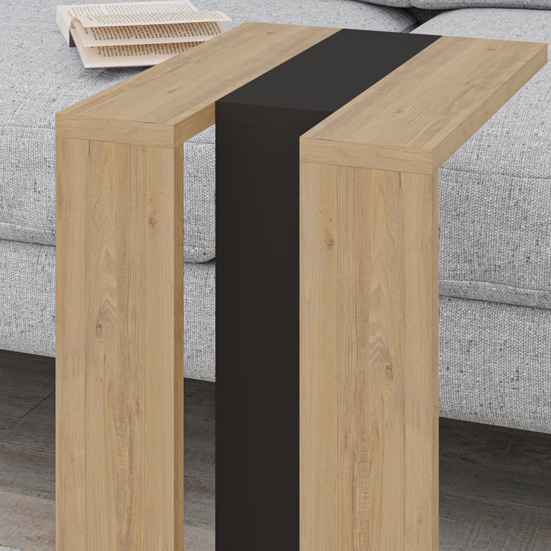 Madelyn Modern Compact C Shape Side Table, Sapphire Oak/Silky Black/Sapphire Oak