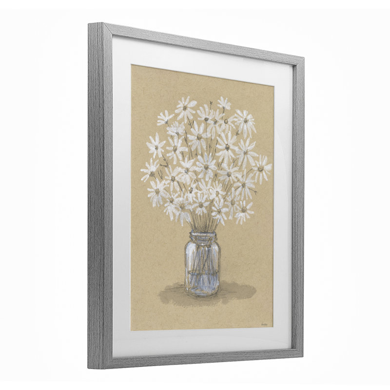«Daisies Jar», reproduction d'art encadrée sous verre, conception de Patti Bishop, H 21 po x l 17 po, Cadre de ferme gris