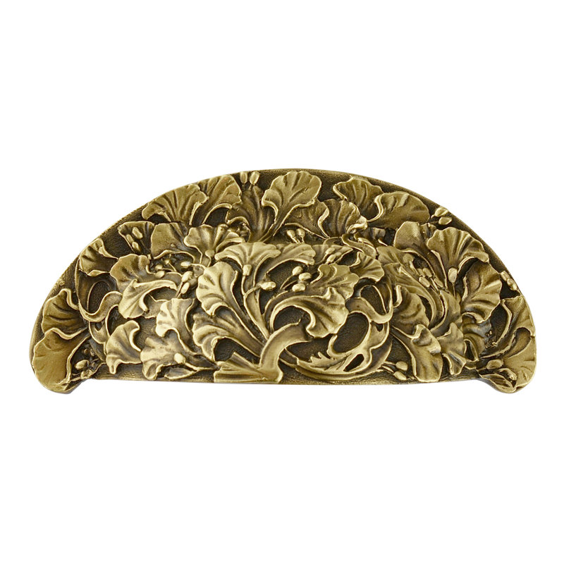 Floral Cup / Bin Pull, Antique Brass
