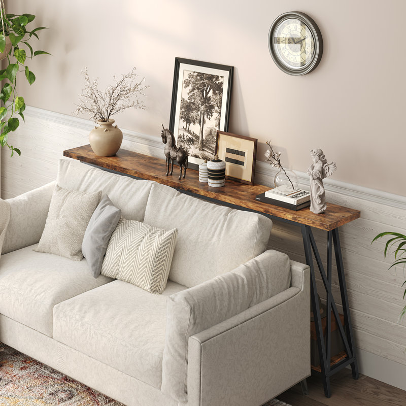 Sabira Console Table with Storage Extra Long Sofa Table Behind Couch, Rustic Brown, 31.5" H x 78.74" W x 9.45" D