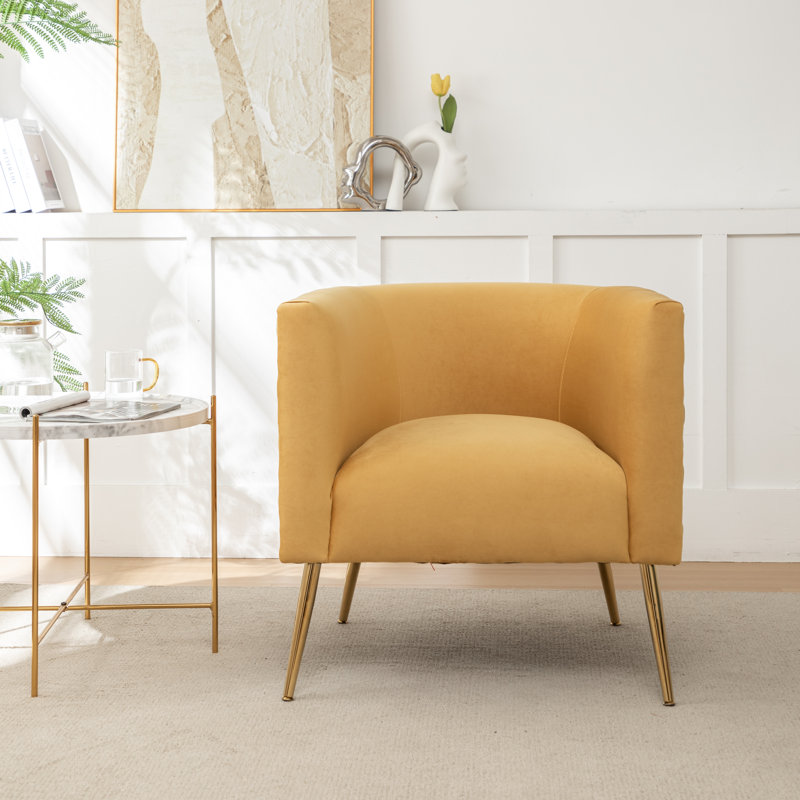 Cristen Velvet Barrel Chair, Yellow Velvet, 1