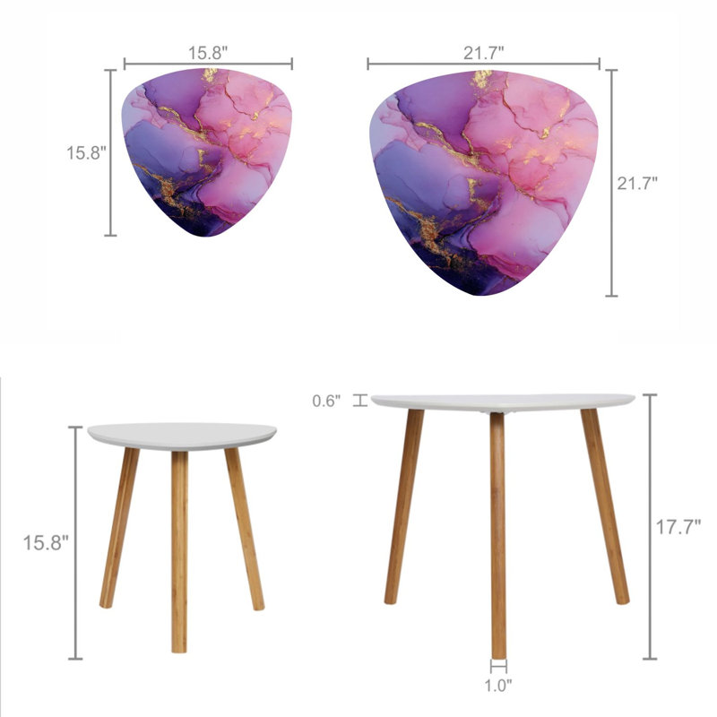 Ensemble de 2 tables basses gigognes Triangle, Pink/Purple/Gold