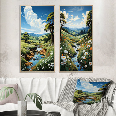 «Countryside River Bend», 2 pièces sur toile