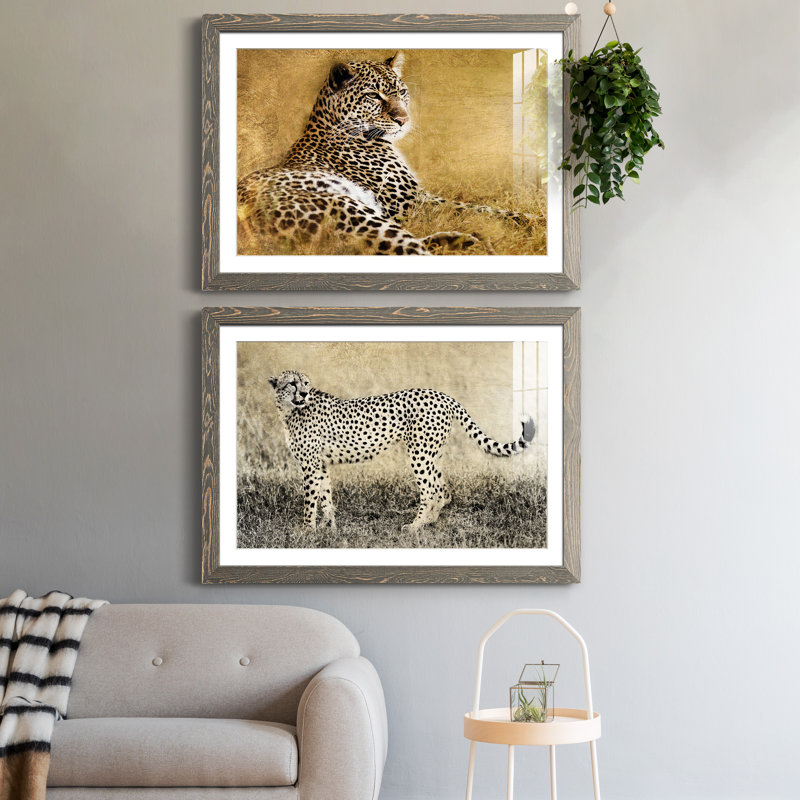 Hautes herbes dorées - ensemble de 2 cadres photo, H 37,5 po x l 55 po x P 1,5 po, Cadre en papier gris
