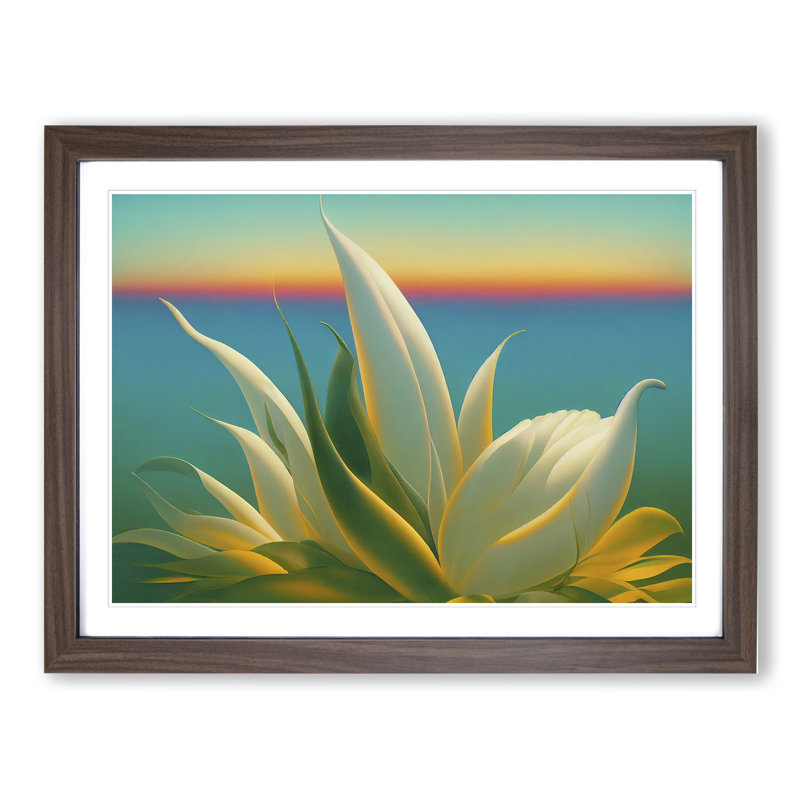 Timeless Tropical Flowers - Single Picture Frame Painting, 46cm H x 64cm W x 2cm D, Walnut