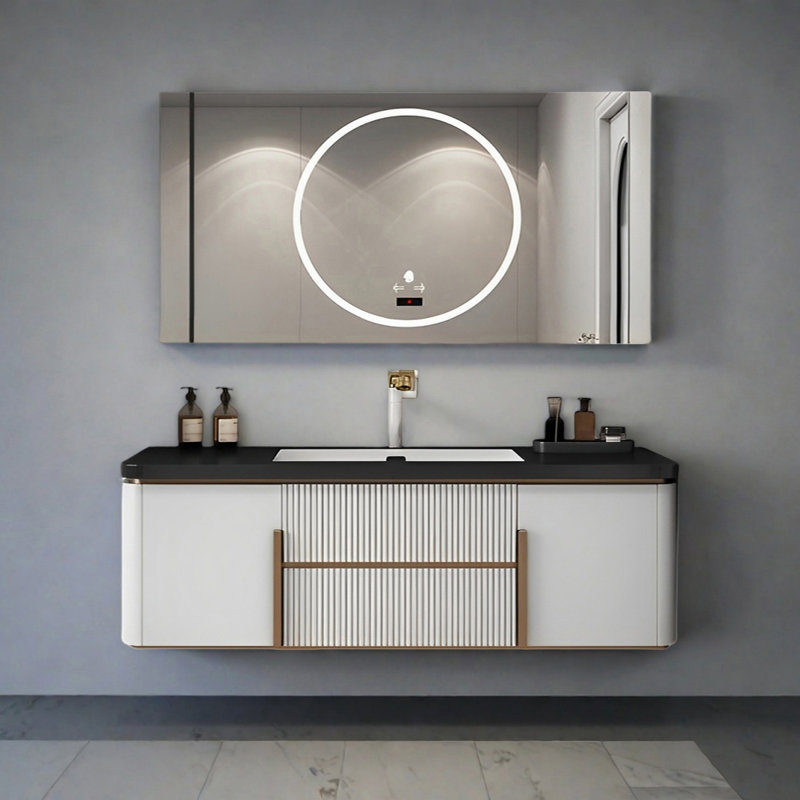 Armoire de salle de bain crème, 59"