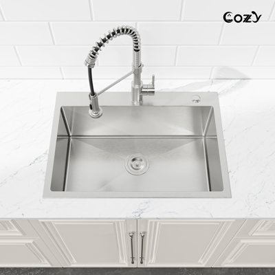 27" Single Bowl Stainless Steel Kitchen Sink Overmount Handmade Sink