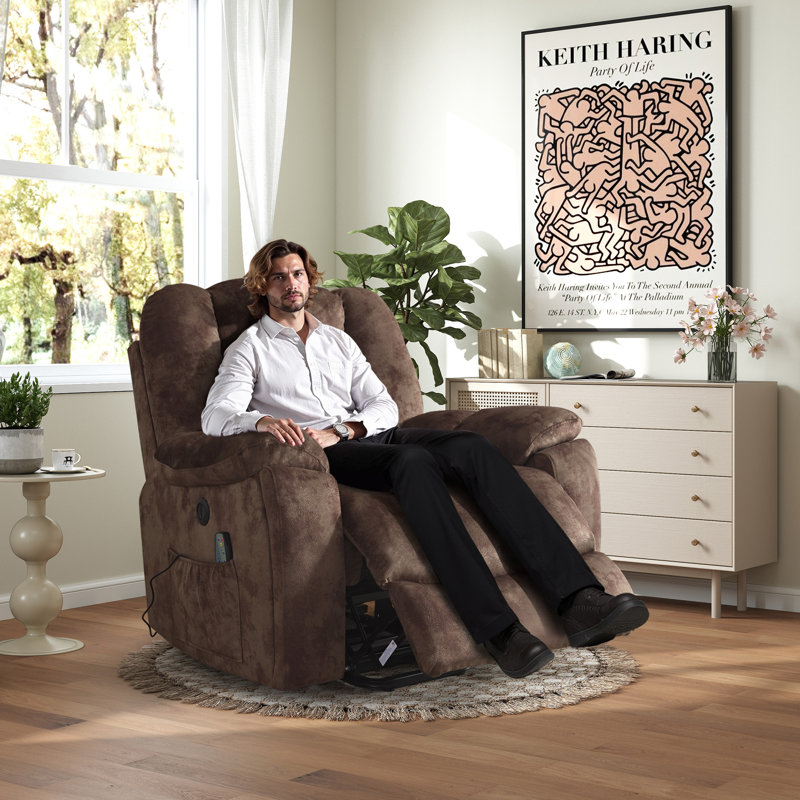 Fauteuil inclinable massant et chauffant Aledo l 41 po , Microfibre brun chocolat