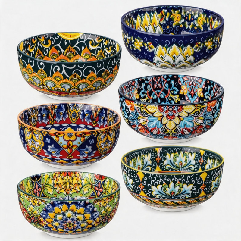 Ensemble de bols en céramique de 6 bols de service multicolores 28 oz, allant au micro-ondes et au lave-vaisselle pour salade de pâtes, riz et fruits
