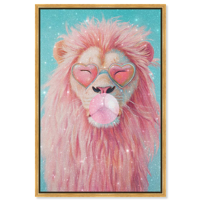 Décoration murale pastel lion , Cadre flottant doré, H 46 po x l 31 po
