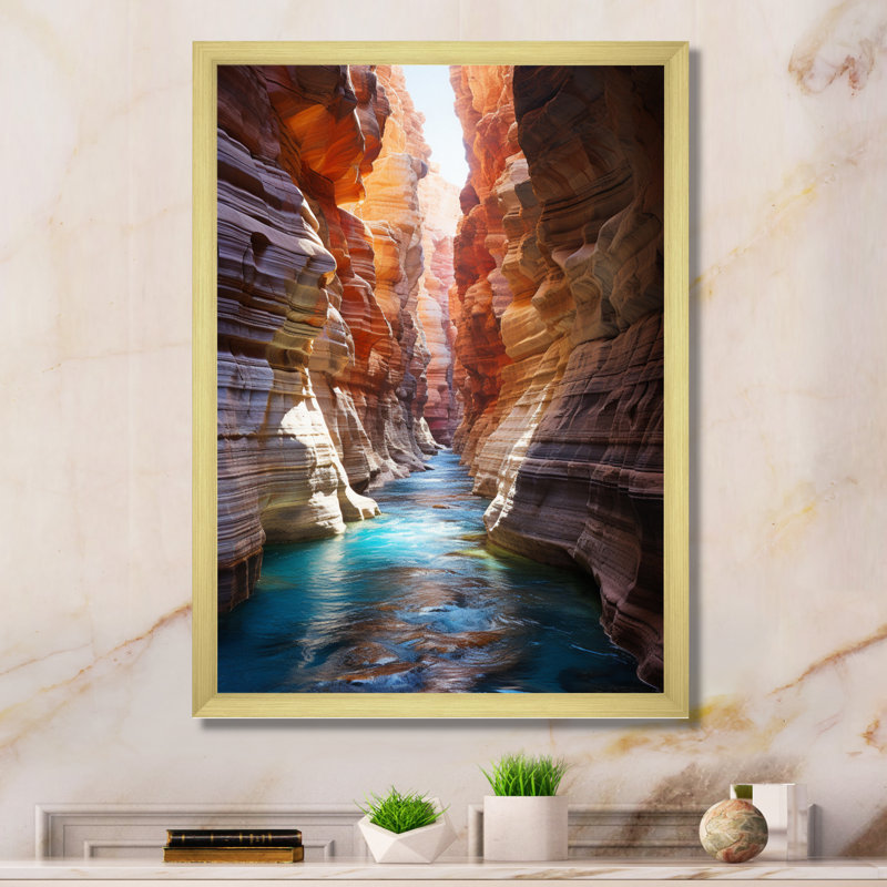 Canyon antilope turquoise, gouttes - art mural Canyon, Cadre doré à coins fermés, H 32 po x l 16 po x P 1 po