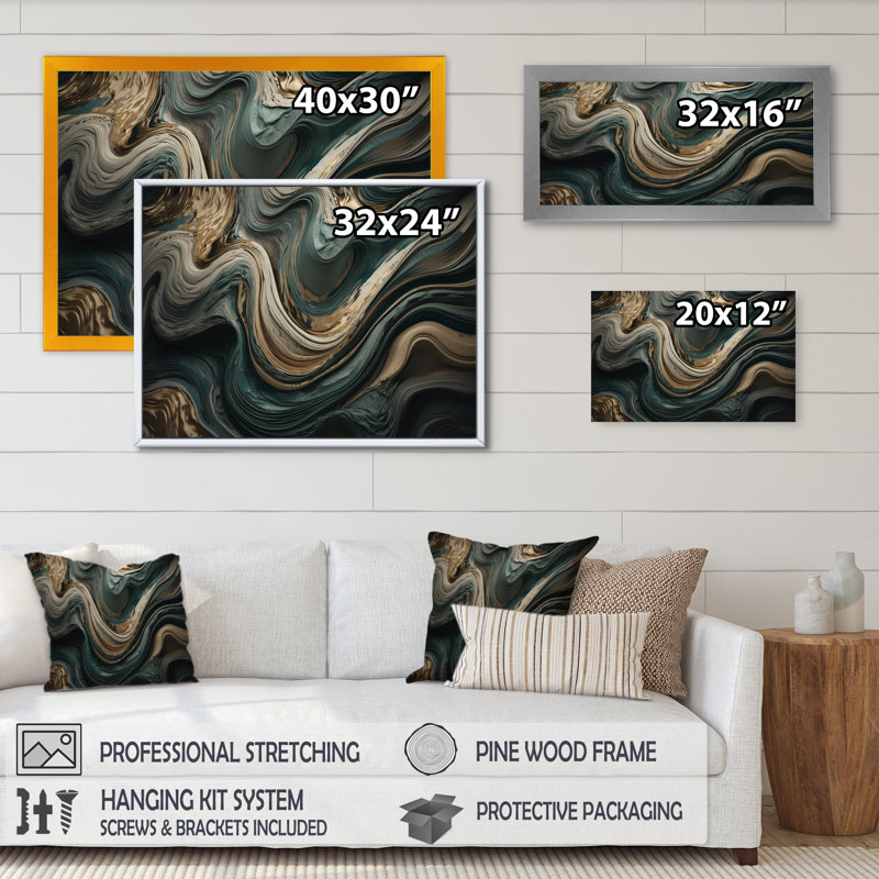 " Wave Twist Abstract Artwork ", Black Single Picture Framed, 12" H x 20" W x 1" D