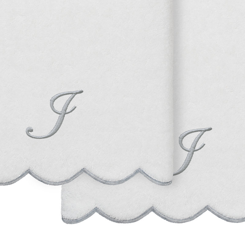  Ensemble de serviettes de bain personnalisables 100% coton turque ADORNIA 2PC, I, Blanc / Gris