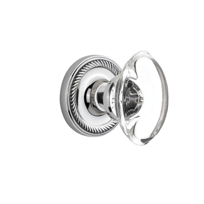 Rosette en corde avec poignée de porte ovale en cristal transparent, 2-3/8 po, Chrome brillant