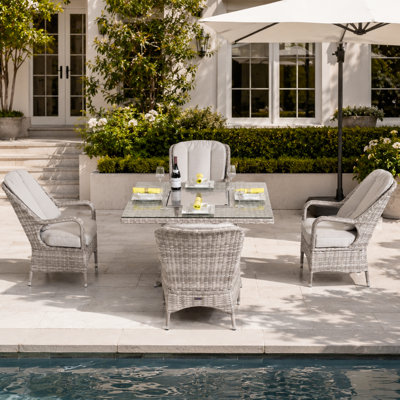 Carlos 5-Piece All-Weather Wicker Fire Pit Set With Wind Guard, Aluminum Patio Chairs With Removable Washable Cushions For Patio Backyard Garden