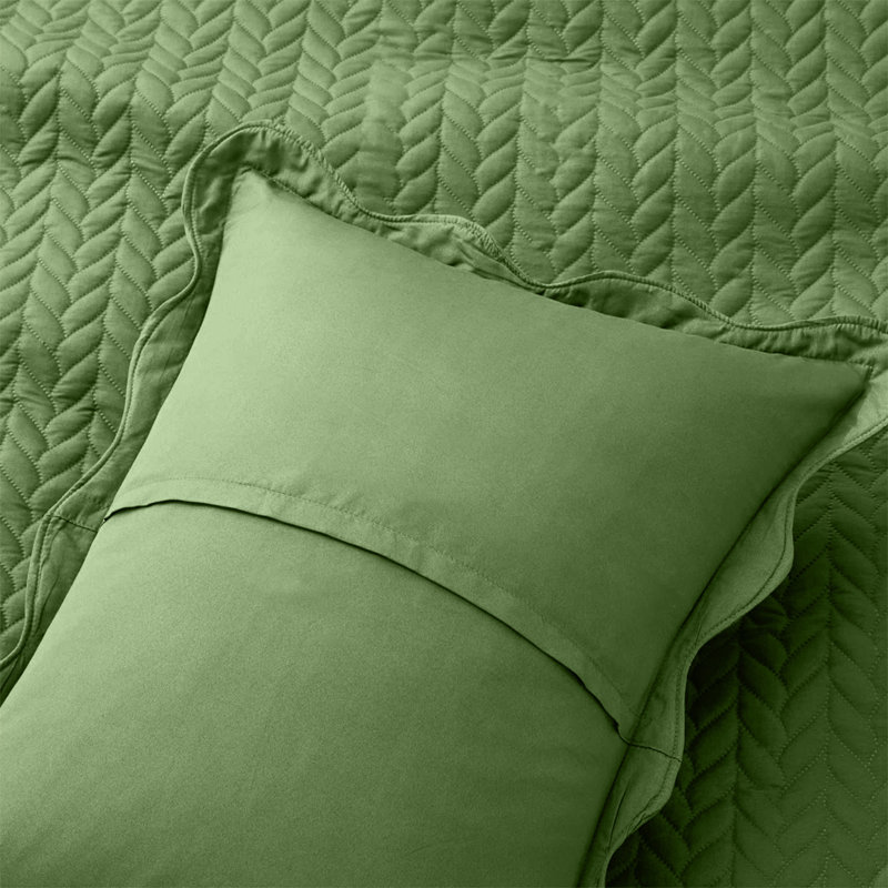 Ensemble de couvre-lit léger en relief à motif de chevrons 3 pièces Moonlight, Vert olive