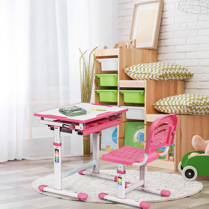 Ensemble de table de jeu rectangulaire pour enfants Alani, Blanc/rose