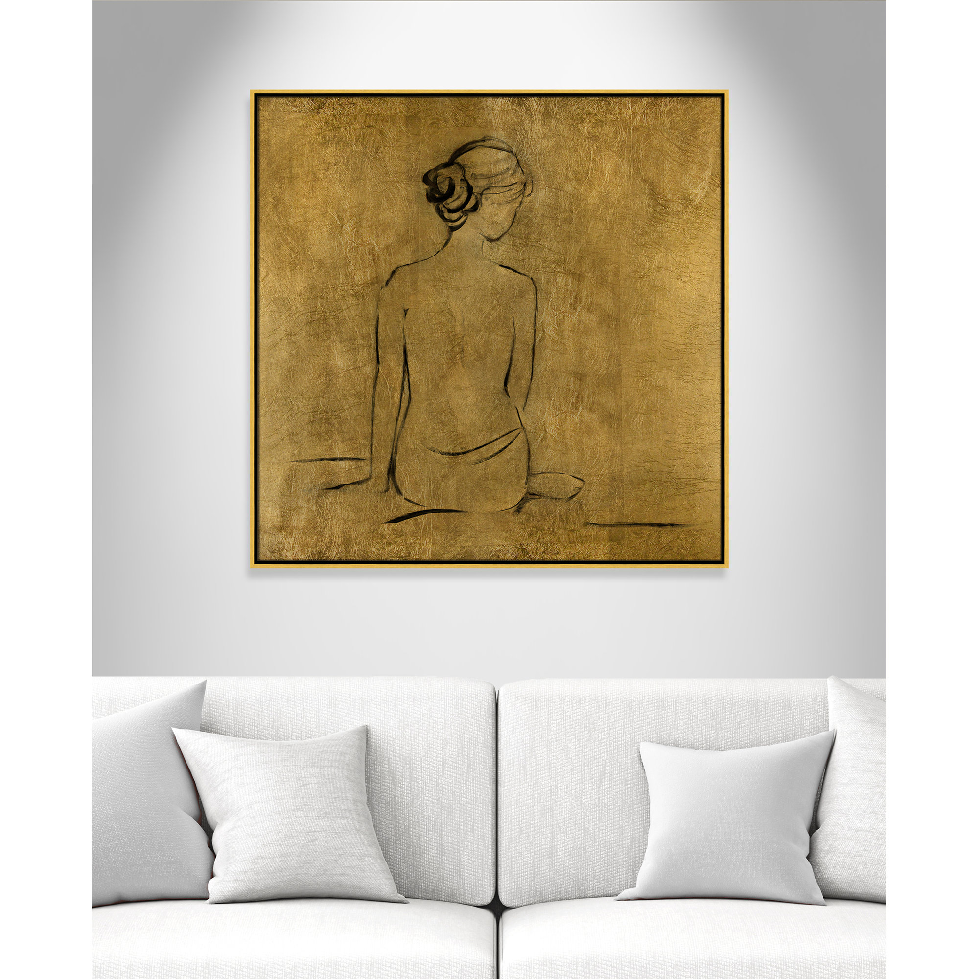 Golden Bather I by Sally Swatland - Painting Print, Gold Framed Canvas, 37.5" H x 37.5" W x 2" D