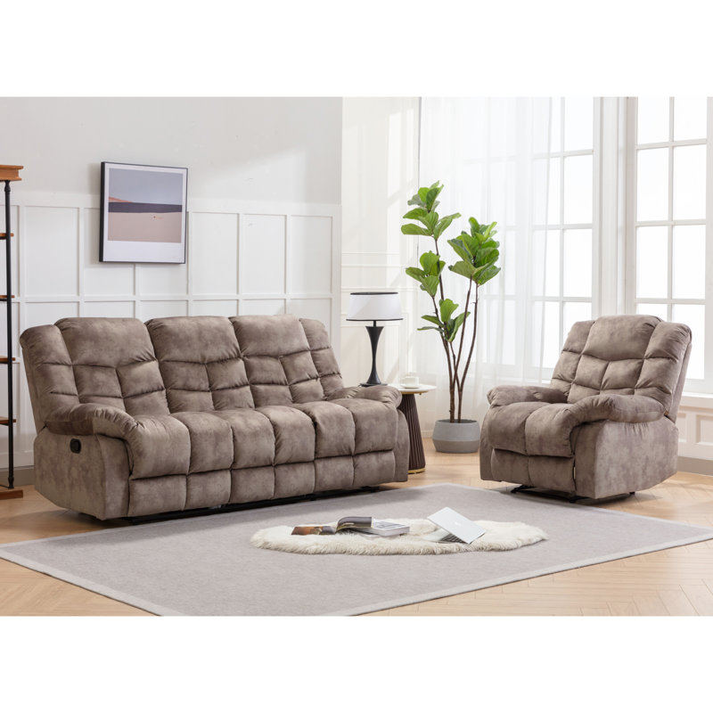 2-Piece Manual Reclining Living Room Set, Brown