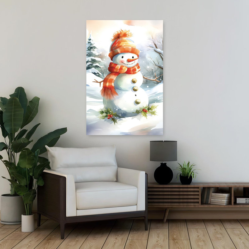 «The Most Wonderful Snowman», art contemporain de paysage d'hiver abstrait, H 36 po x l 24 po