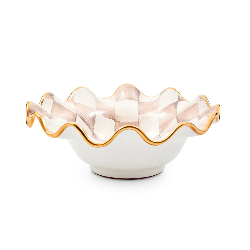 Mocha Check Ceramic Fluted Serving Bowl, 8"