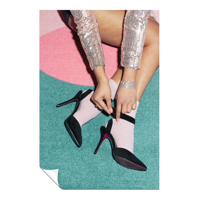 Woman In Sequin Disco Dress And Pink Socks - No Frame Print, 31cm H x 20cm W x 0.5cm D