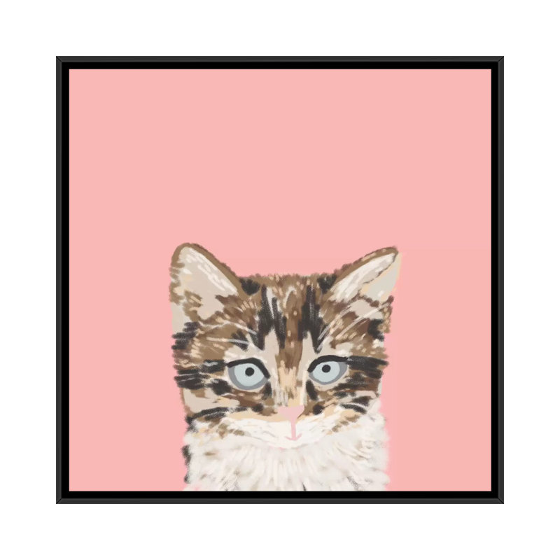 Chat, impression sur toile tendue, H 37 po x l 37 po x P 1,5 po, Toile avec cadre noir, Pas de tapis