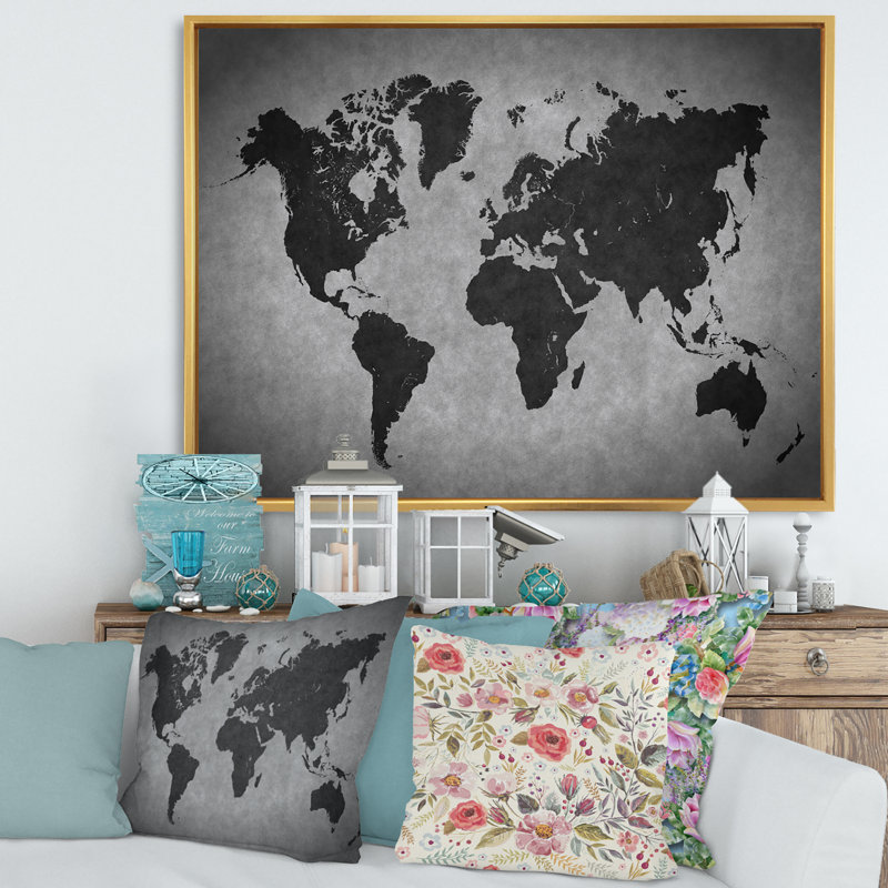Ancienne carte du monde, reproduction de cadre flottant sur toile, H 12 po x l 20 po x p 1 po, Or