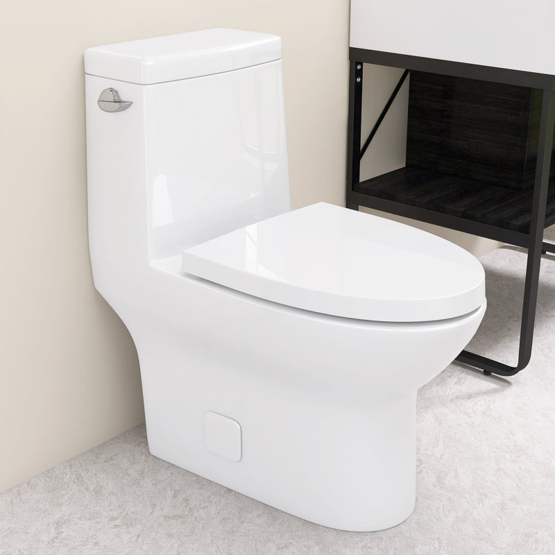 Toilette une pièce avec hauteur de confort et siège à fermeture douce, toilette à double chasse puissante 1 / 1,6 GPF, toilette standard pour la salle de bain, surface en vitrocéramique à nano-vitrage, pleine jupe
