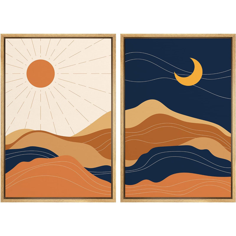 Sun & Moon Desert - ensemble de 2 reproductions, Cadre naturel flottant, H 24 po x l 32 po x P 1,5 po