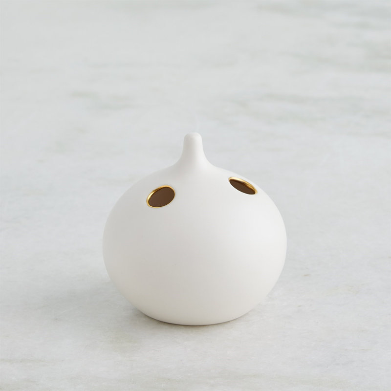 Oh No Handmade Earthenware Table Vase, Matte White/Gold, 6.5" H x 6.5" W x 6.5" D