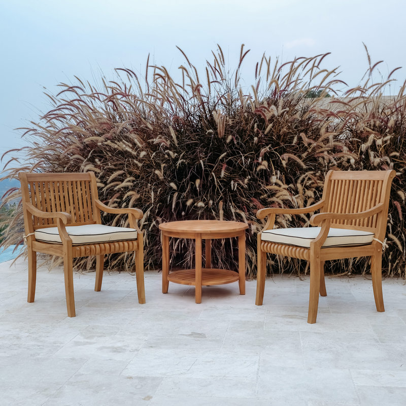 Palacios 3 - Piece Teak Outdoor Seating Group with Cushions, Taupe with Black Piping