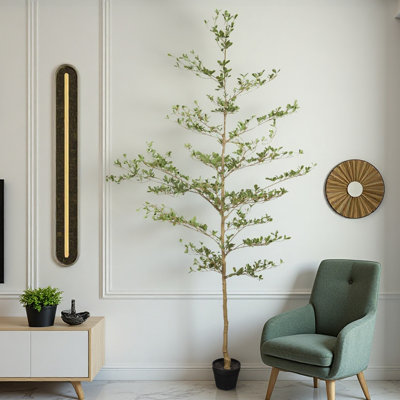 Arbre d'olivier noir artificiel de 7 pi avec pot - Faux olivier réaliste pour la décoration intérieure
