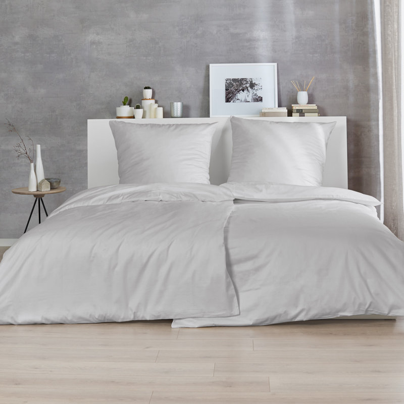 Perkal Bettwäsche 100% Baumwolle, Grey, Double - 2 Pillowcases (80 x 80 cm)
