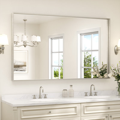 Miroir de salle de bain rectangulaire avec cadre en aluminium et verre trempé