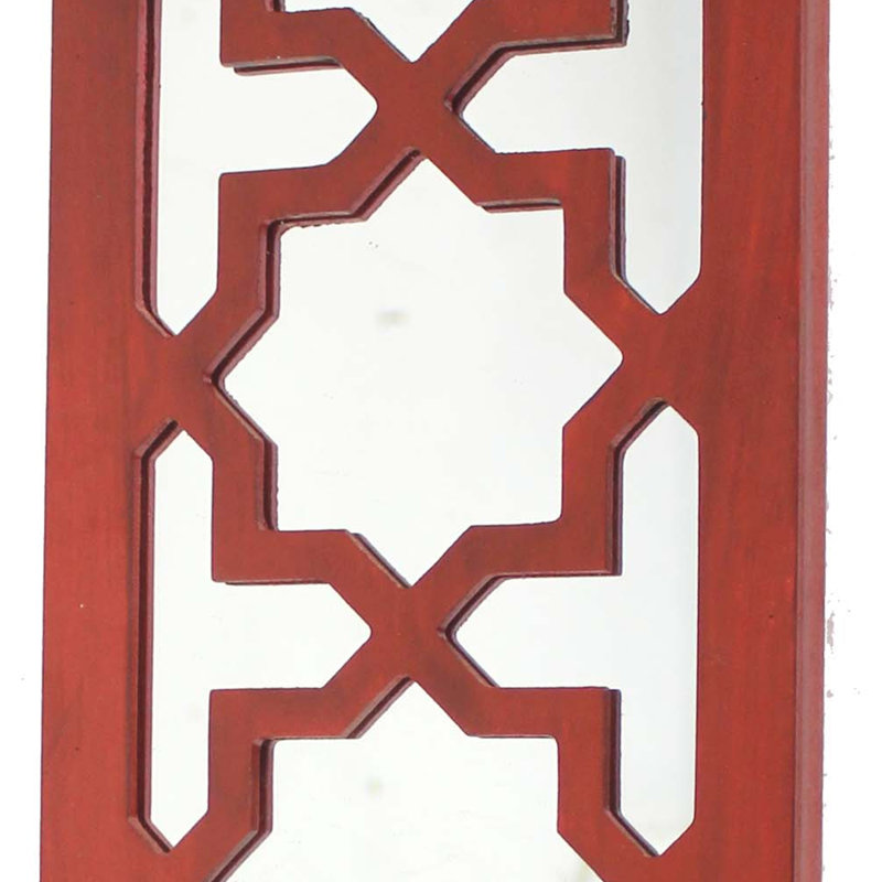 17" Red And Silver Lattice Solid Wood Wall Sconce Candle Holder