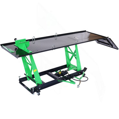 Air Hydraulic Motorcycle Lift, 1000 Lb. Capacity Mobile ATV/Motorcycle Lift Table, Heavy Duty Manual/Pneumatic Jack With Removable Ramp