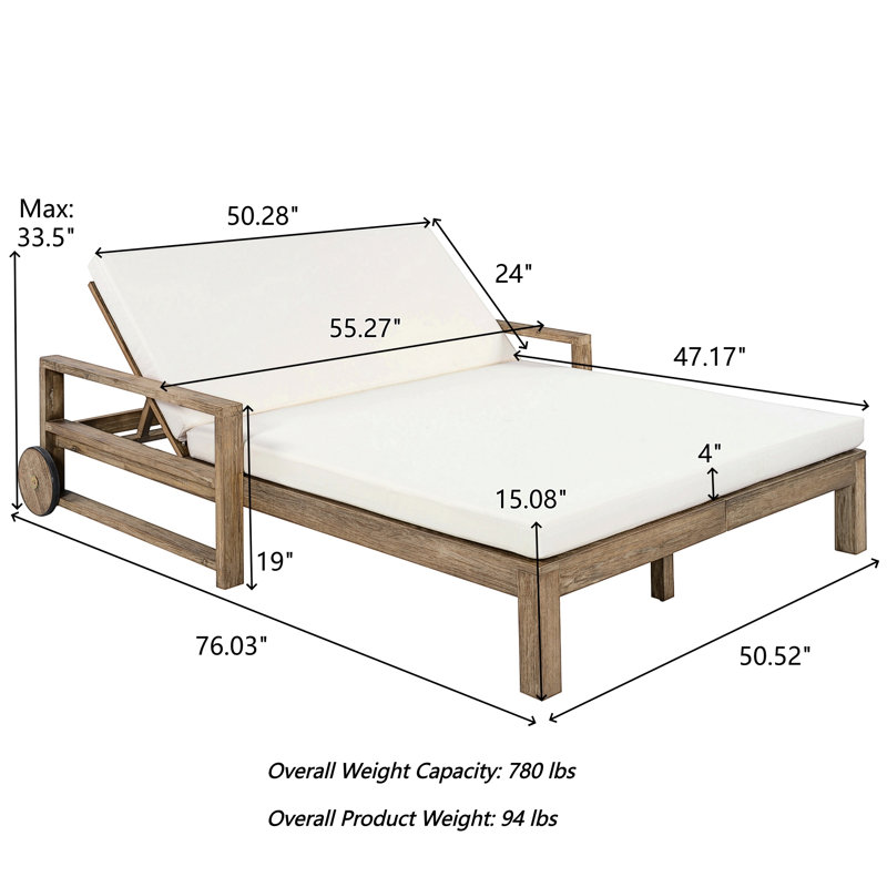Quilliams 55.27'' Wide Straight Acacia Patio Daybed with Cushions, Beige