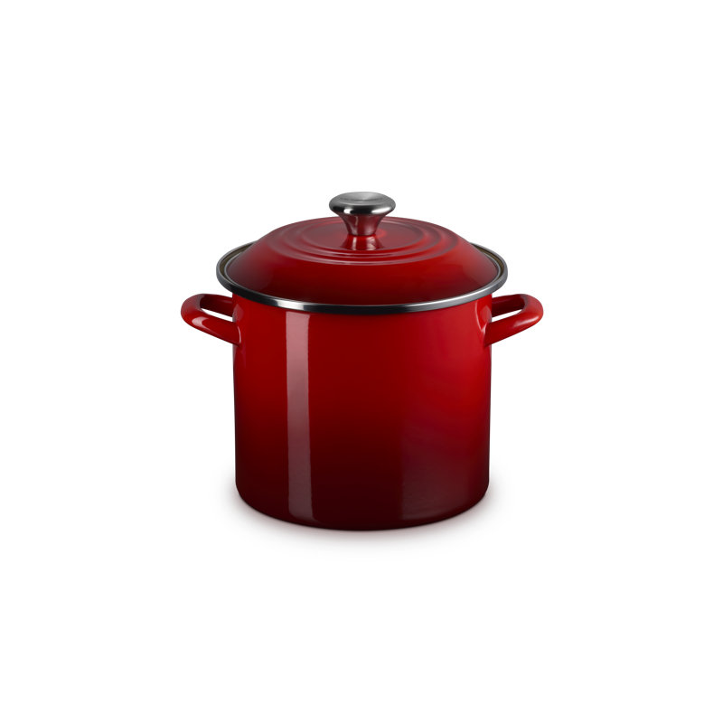 Le Creuset Enamel-On-Steel Stockpot With SS Knob, 10 Qt., White, Cerise, 8 quarts