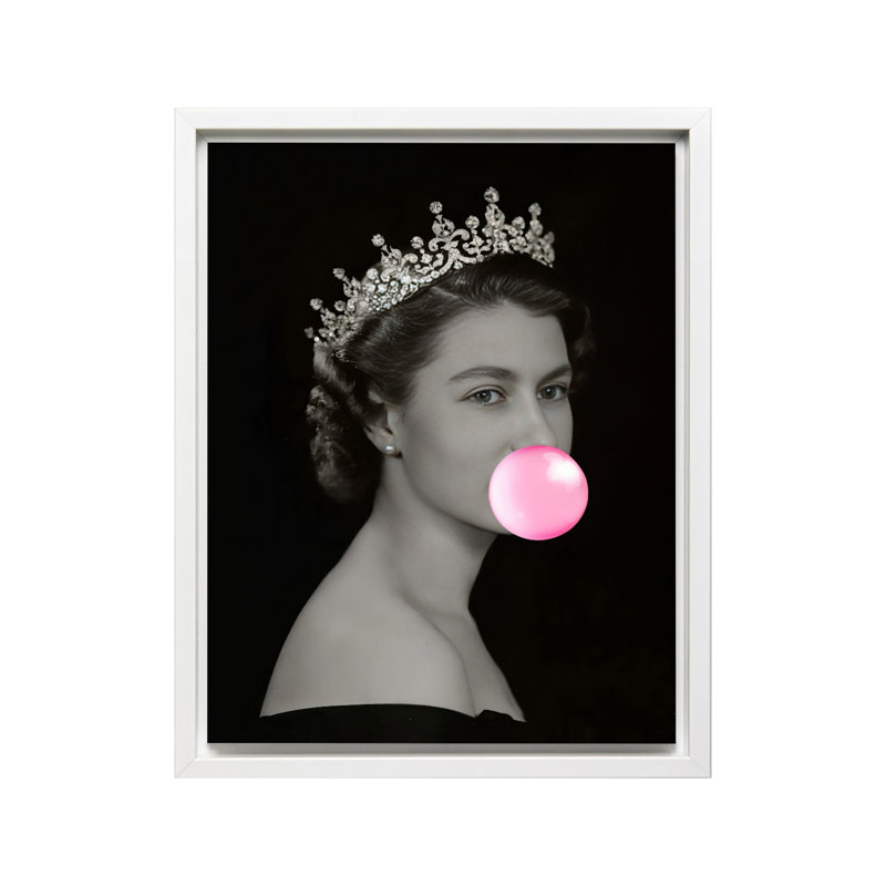 Queen Elizabeth Pink Bubble Gum No2, 08"H x 10"W, Canvas, White Framed