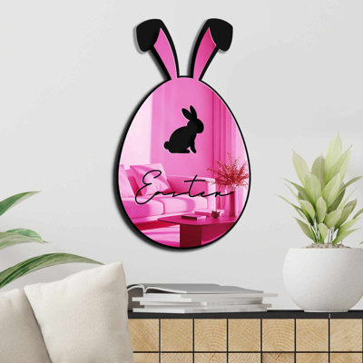 Élégant miroir décoratif pour Pâques, couleur rose, 11,4 po x 19,7 po | 100% PLEXIGLASS (épaisseur: 0,04 pouce) et 100% EVA (épaisseur: 0,4 pouce) | Bandes double face pour une présentation polyvalente | Parfait pour la décoration intérieure et les célébrations festives