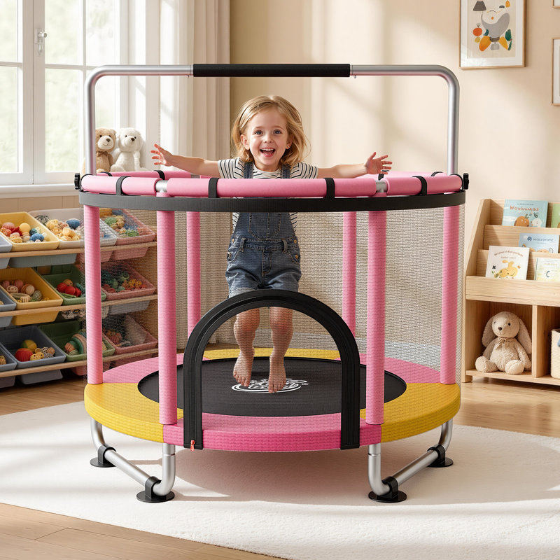 VEVOR in. Round Kid / Toddler Trampoline with Safety Enclosure, Pink